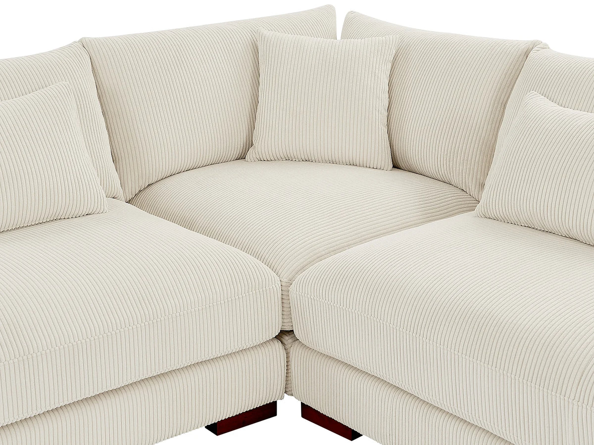 Canapé d'angle Japandi panoramique en velours côtelé beige 375 cm - Sperone