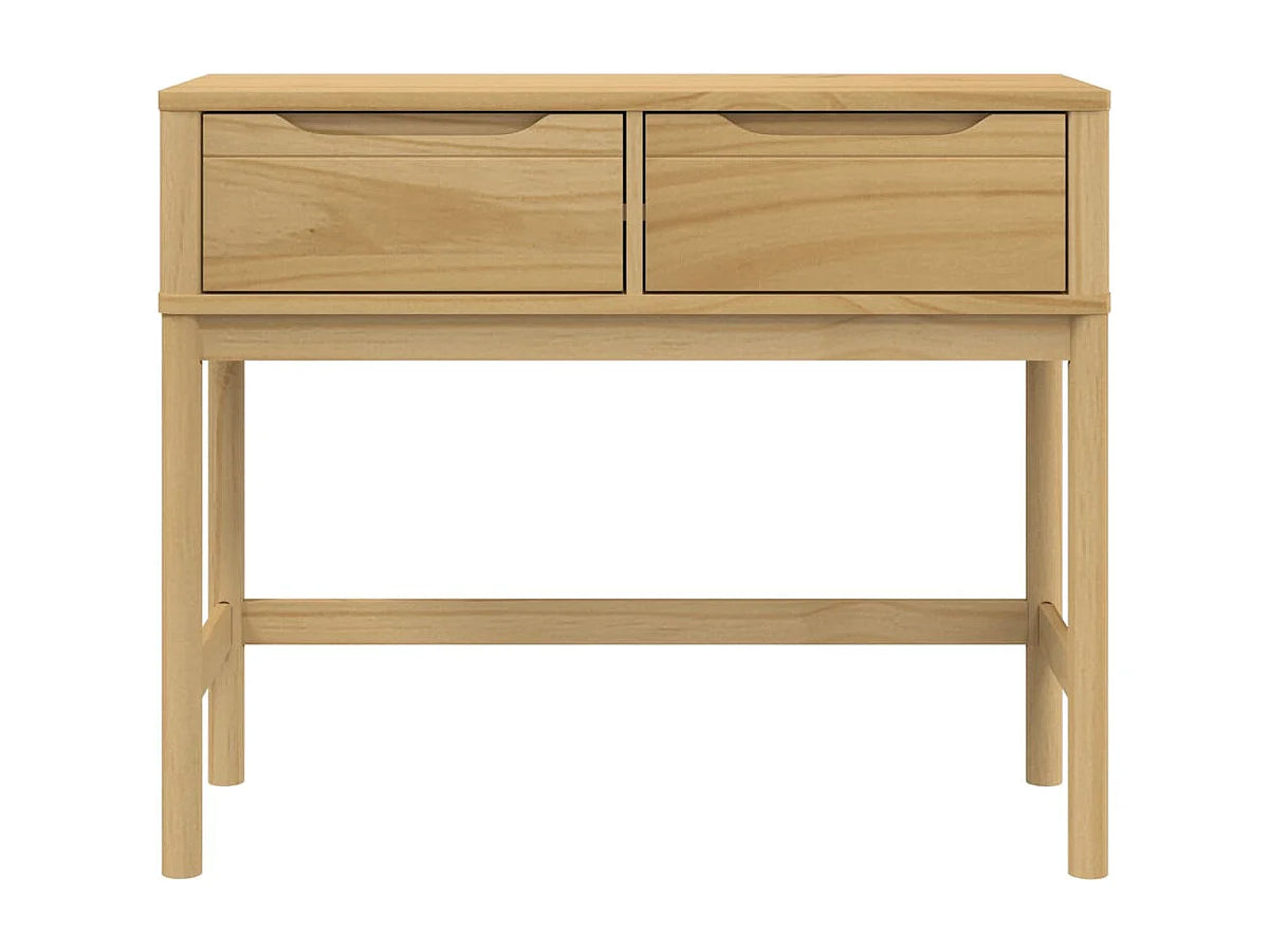 Console Japandi 2 tiroirs en pin massif marron ciré 89,5 x 73 cm - Floro