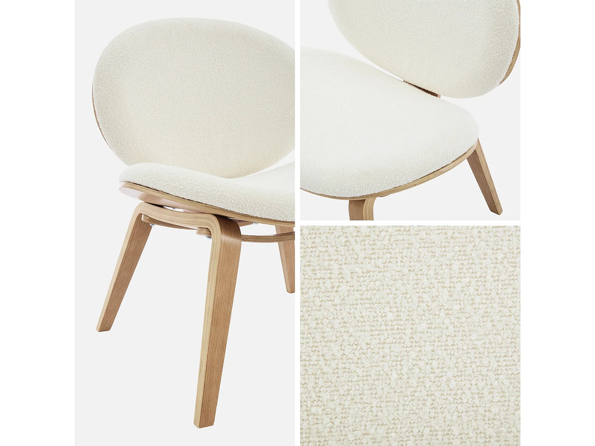 Fauteuil Japandi relax en bois courbé effet chêne naturel et bouclette texturée