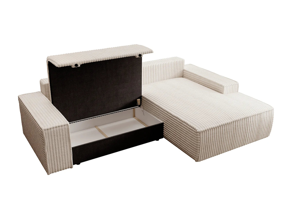 Canapé d'angle Japandi droit convertible en velours côtelé grosses côtes beige 267 cm - Amelia
