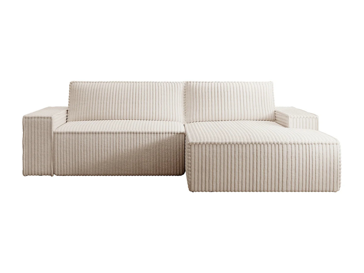 Canapé d'angle Japandi droit convertible en velours côtelé grosses côtes beige 267 cm - Amelia