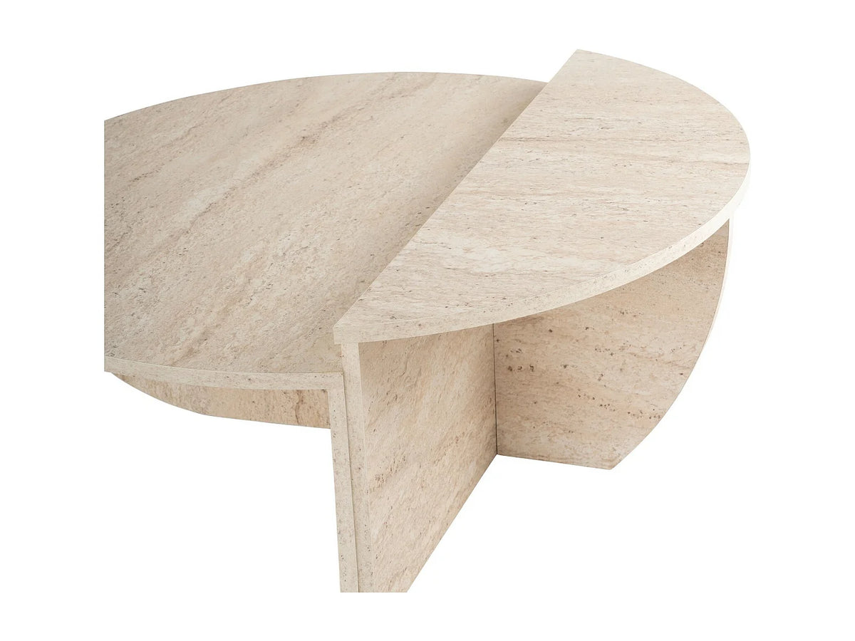 Lot de 2 tables basses Japandi asymétriques effet travertin beige 90 x 60 cm - Aloeva