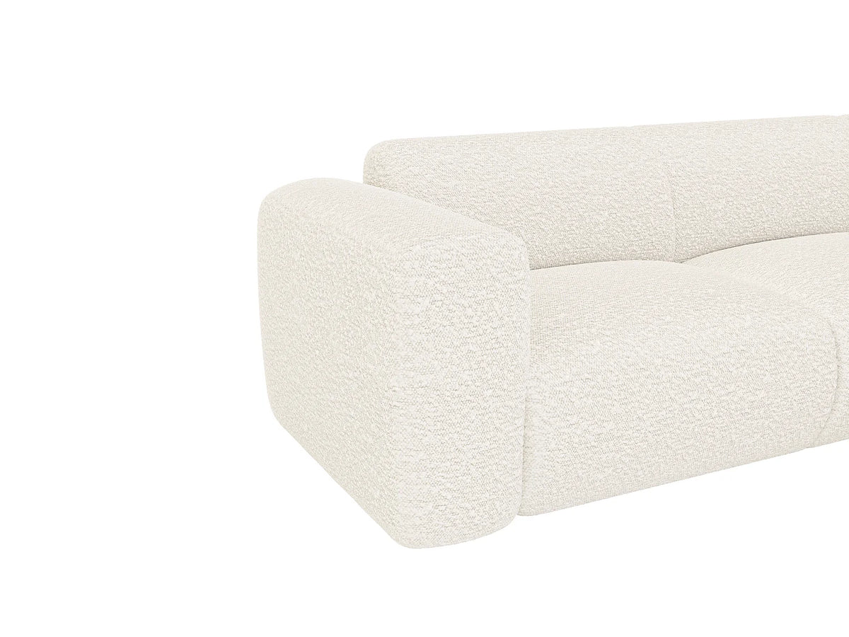 Grand canapé d'angle Japandi droit avec dossier méridienne 6 places en bouclette blanche 269 cm - Pogni