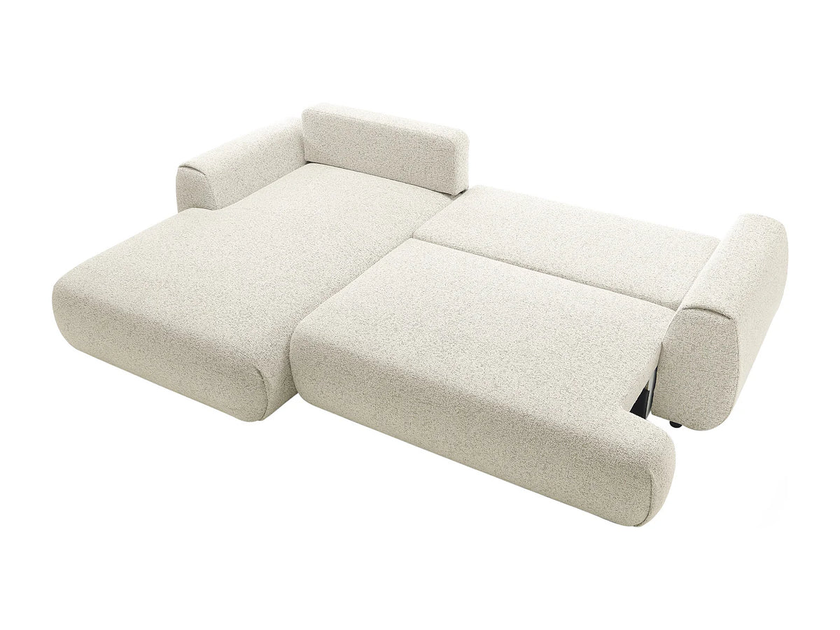 Canapé d'angle Japandi gauche convertible avec coffre en tissu chiné beige 270 cm - Monelia
