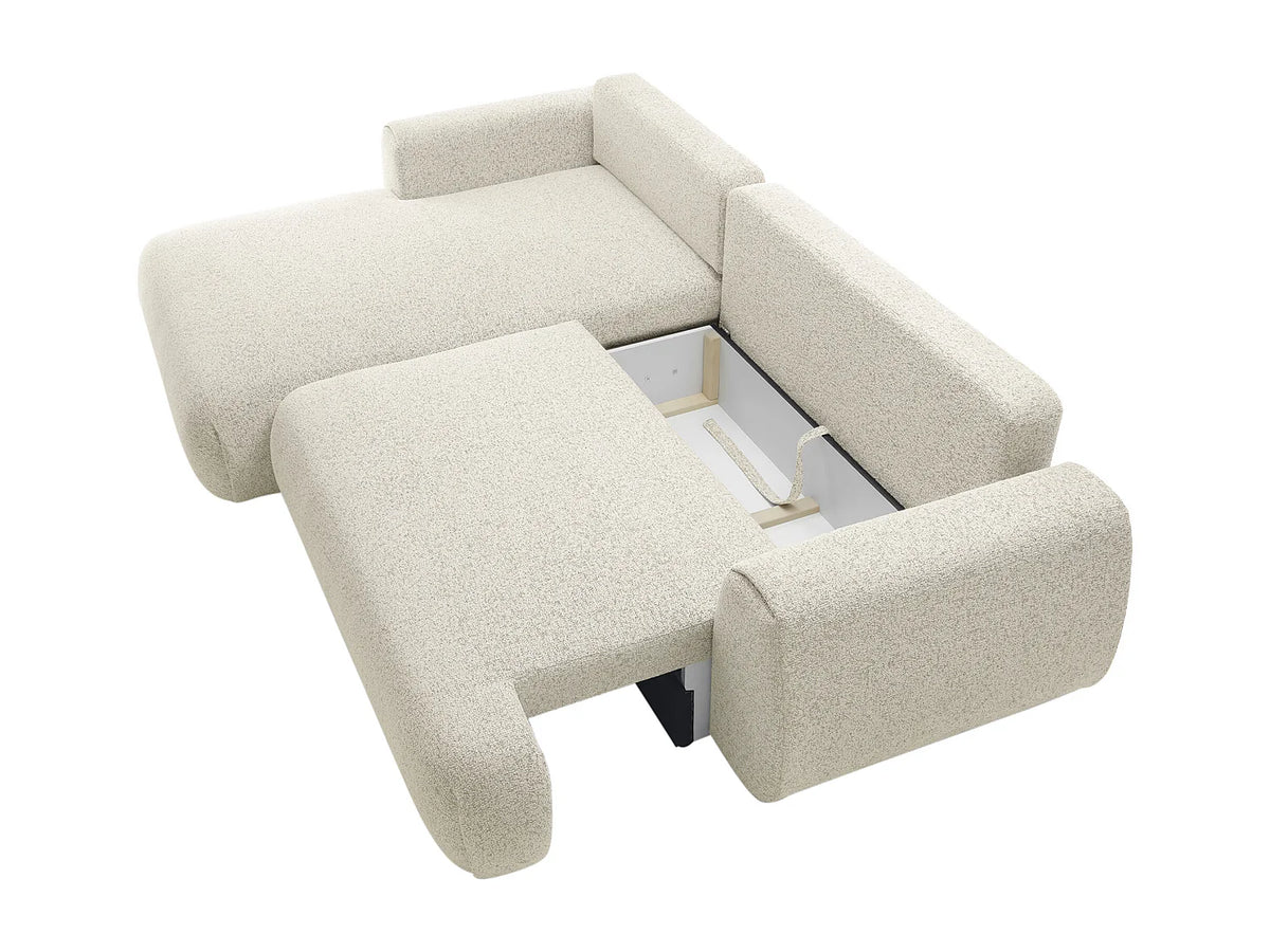 Canapé d'angle Japandi gauche convertible avec coffre en tissu chiné beige 270 cm - Monelia