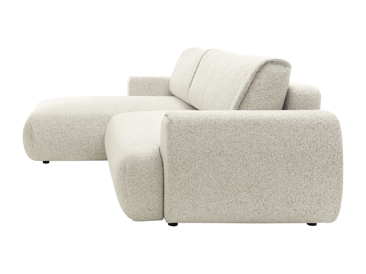 Canapé d'angle Japandi gauche convertible avec coffre en tissu chiné beige 270 cm - Monelia