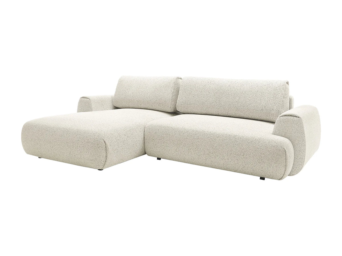 Canapé d'angle Japandi gauche convertible avec coffre en tissu chiné beige 270 cm - Monelia