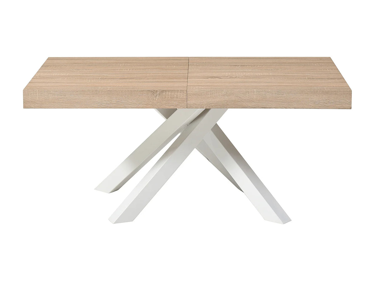 Table à manger Japandi extensible 6 à 10 personnes MDF naturel et métal blanc 160 x 90 cm - Catonav