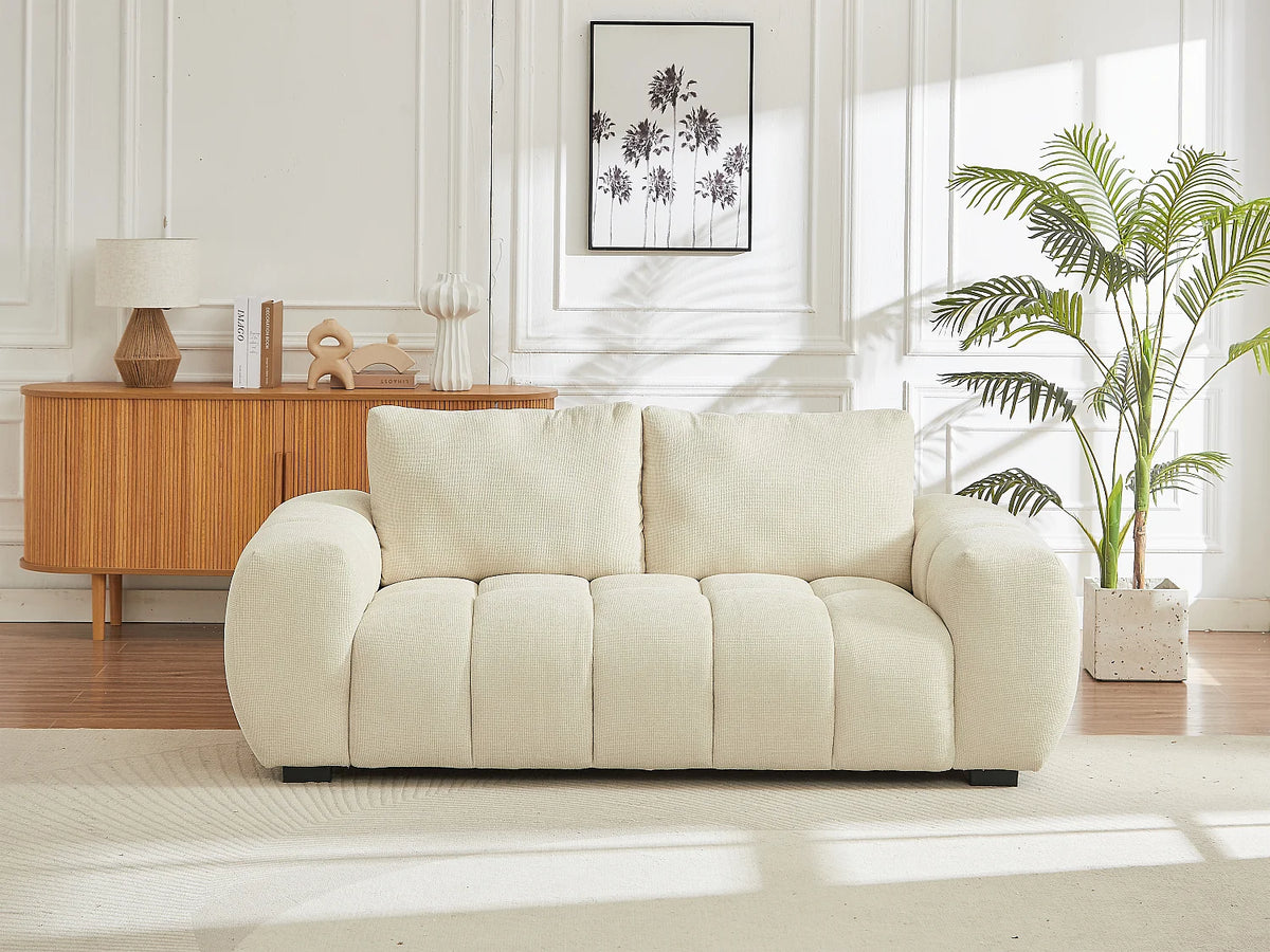 Canapé Japandi 3 places en tissu texturé beige 196 cm - Berenia
