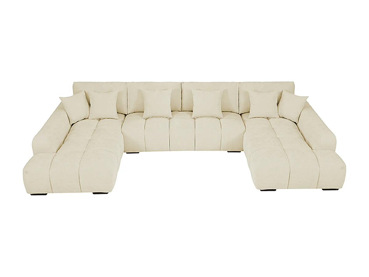 Grand canapé d'angle Japandi panoramique 7 places en tissu texturé beige 364 cm - Berenia