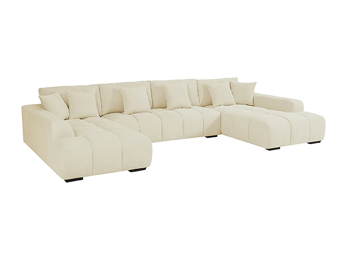 Grand canapé d'angle Japandi panoramique 7 places en tissu texturé beige 364 cm - Berenia