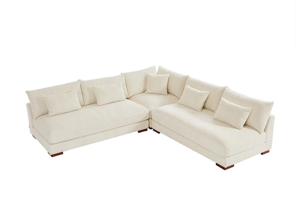Canapé d'angle Japandi réversible en velours côtelé beige 275 cm - Sperone