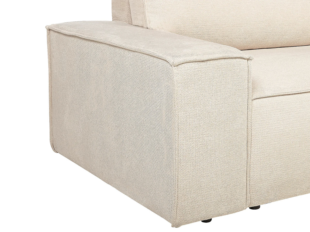 Canapé d'angle Japandi droit convertible en tissu texturé beige 267 cm - Amelia