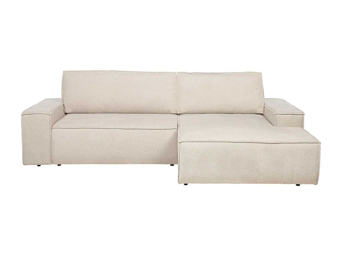 Canapé d'angle Japandi droit convertible en tissu texturé beige 267 cm - Amelia