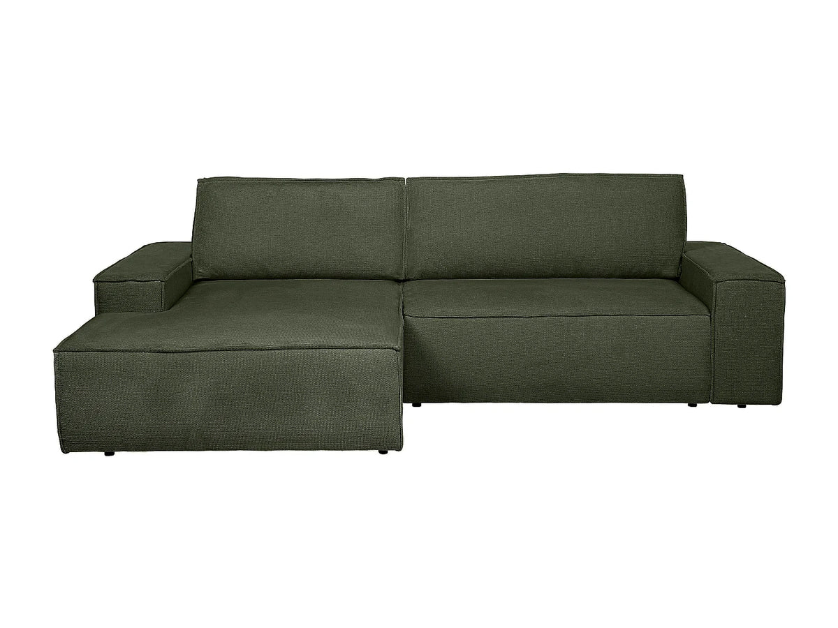 Canapé d'angle Japandi gauche convertible en tissu texturé vert 267 cm - Amelia