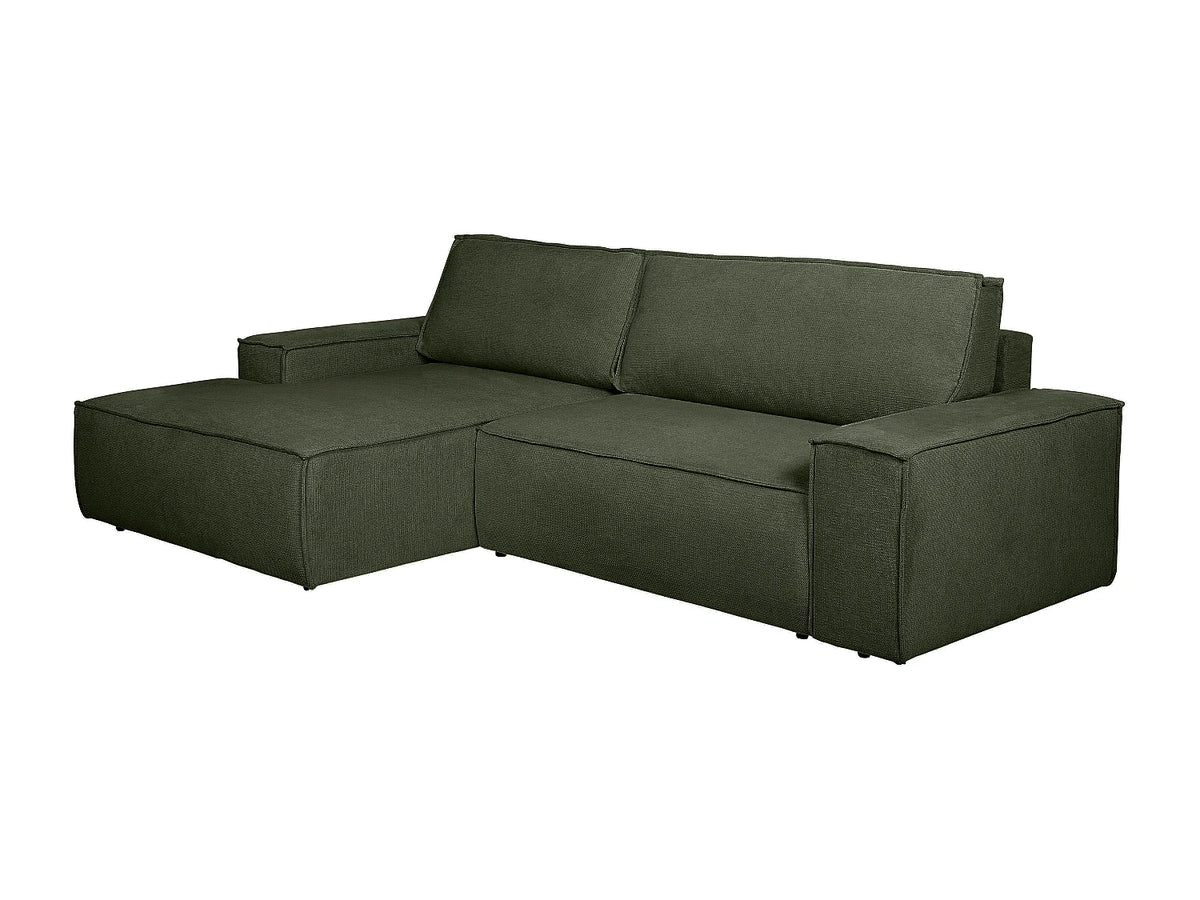 Canapé d'angle Japandi gauche convertible en tissu texturé vert 267 cm - Amelia