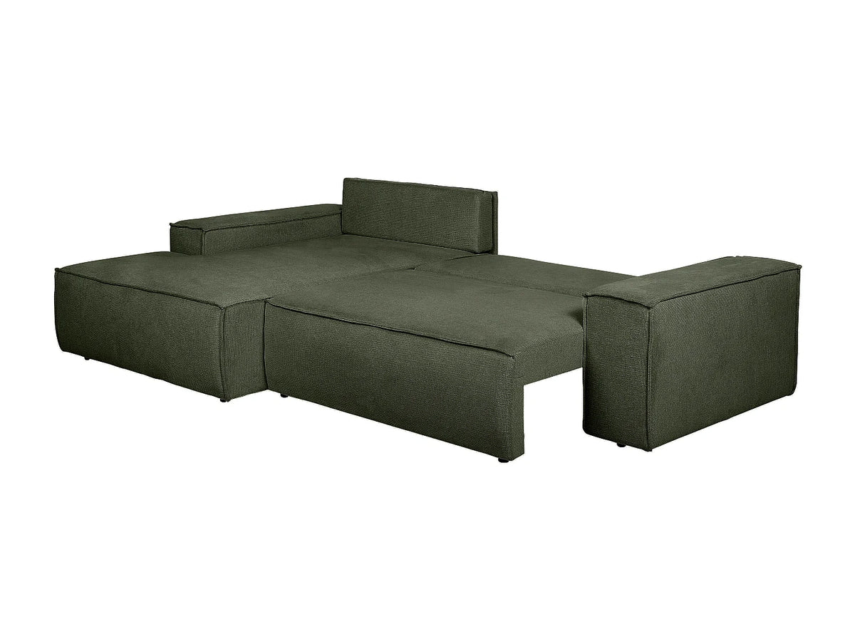 Canapé d'angle Japandi gauche convertible en tissu texturé vert 267 cm - Amelia
