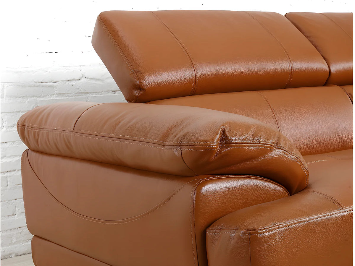Canapé d'angle Japandi gauche en cuir camel 265 cm - Excelsiora