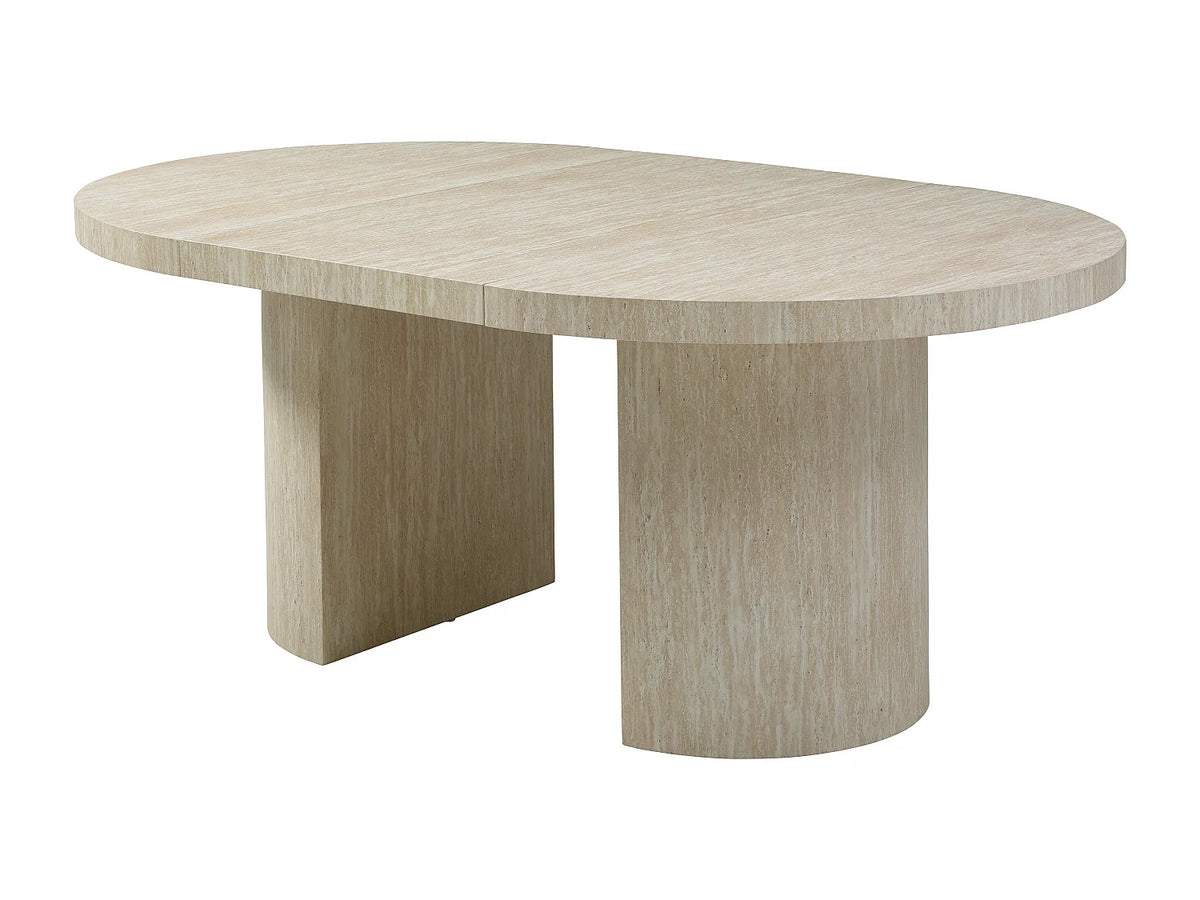 Table à manger ronde Japandi extensible 4 à 12 personnes effet travertin beige Ø 120 cm - Sidrina