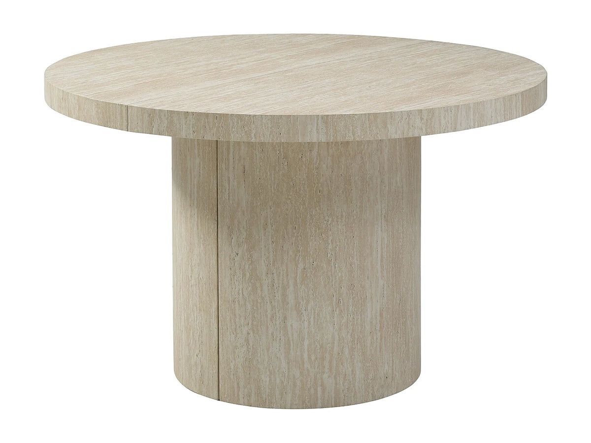 Table à manger ronde Japandi extensible 4 à 12 personnes effet travertin beige Ø 120 cm - Sidrina
