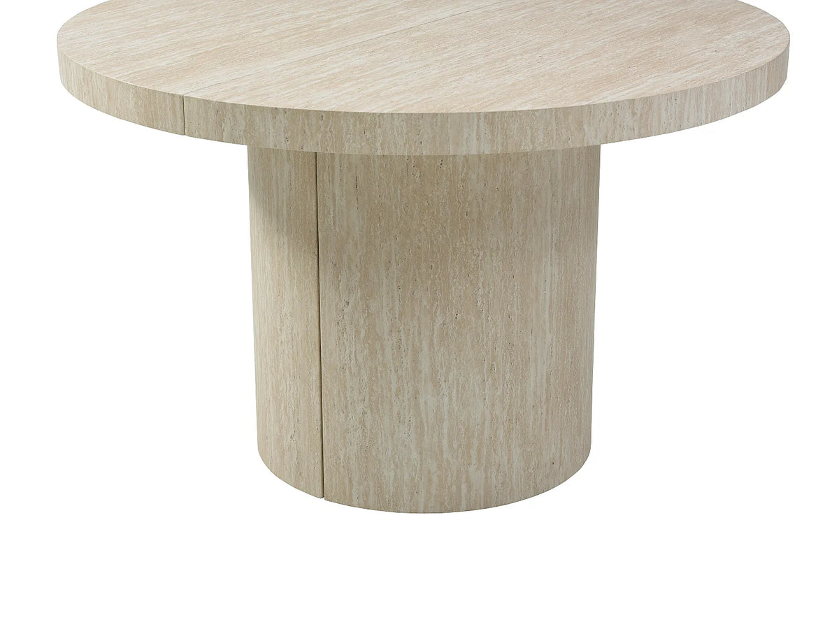 Table à manger ronde Japandi extensible 4 à 12 personnes effet travertin beige Ø 120 cm - Sidrina