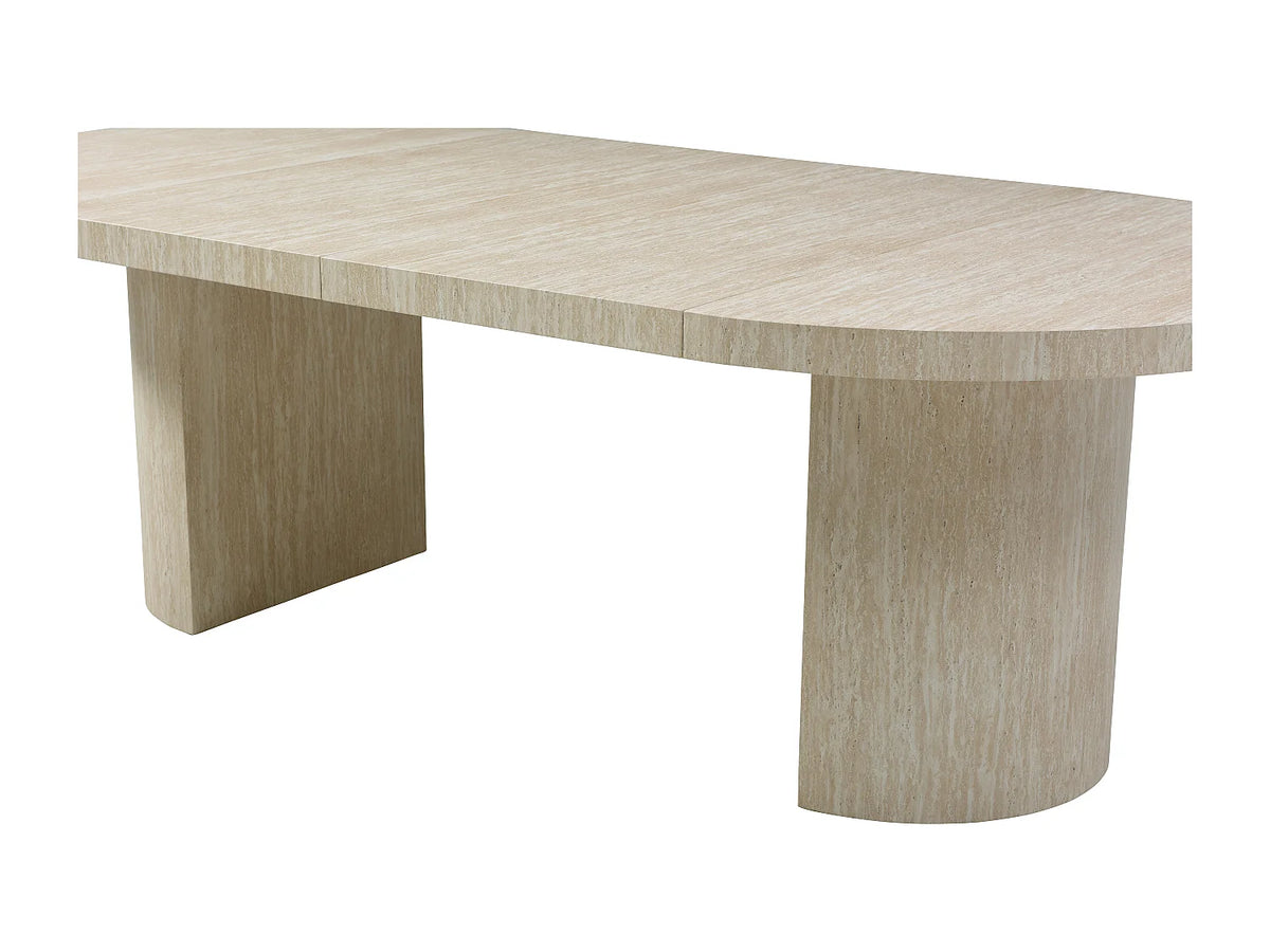 Table à manger ronde Japandi extensible 4 à 12 personnes effet travertin beige Ø 120 cm - Sidrina