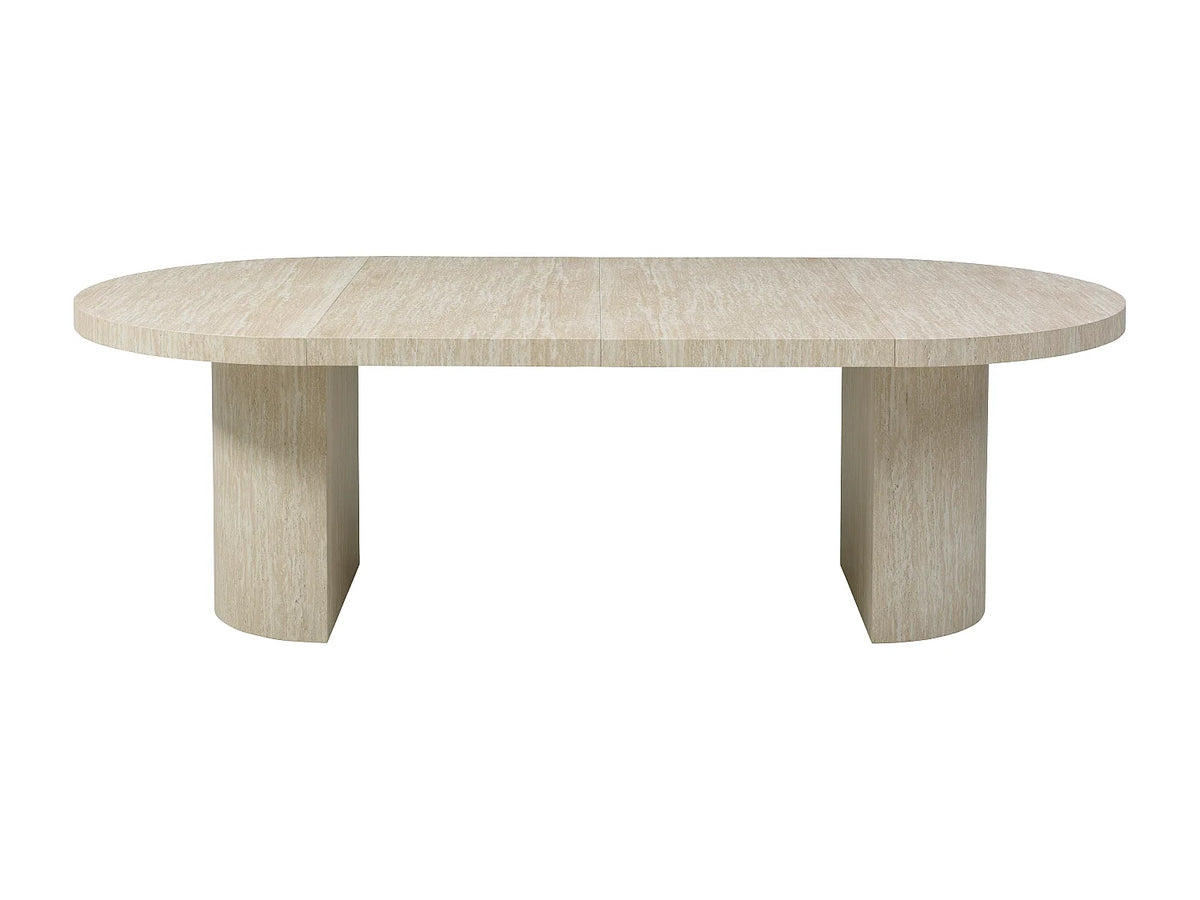 Table à manger ronde Japandi extensible 4 à 12 personnes effet travertin beige Ø 120 cm - Sidrina