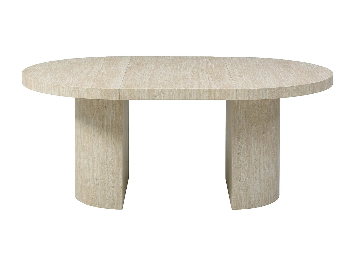Table à manger ronde Japandi extensible 4 à 12 personnes effet travertin beige Ø 120 cm - Sidrina