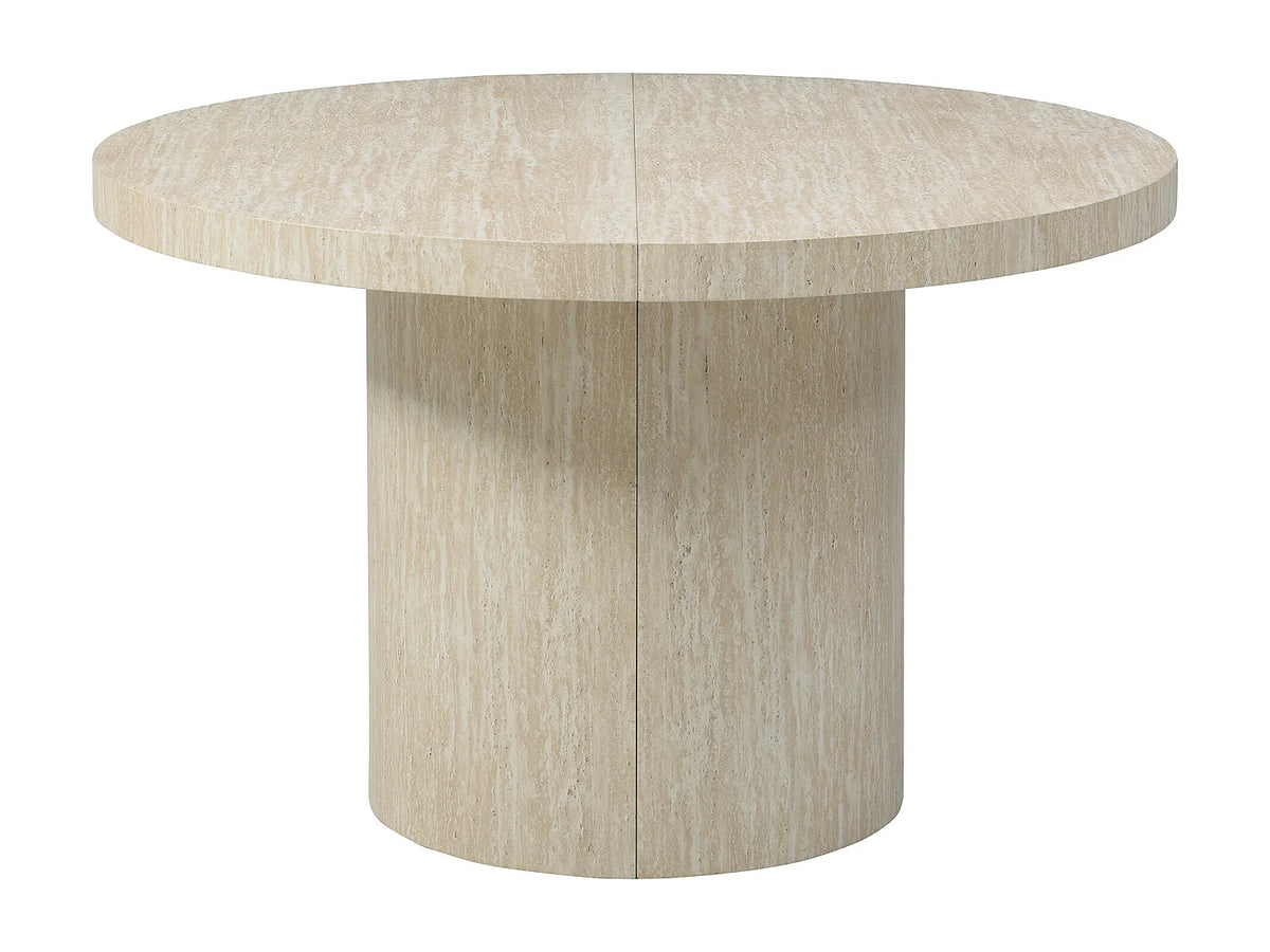 Table à manger ronde Japandi extensible 4 à 12 personnes effet travertin beige Ø 120 cm - Sidrina