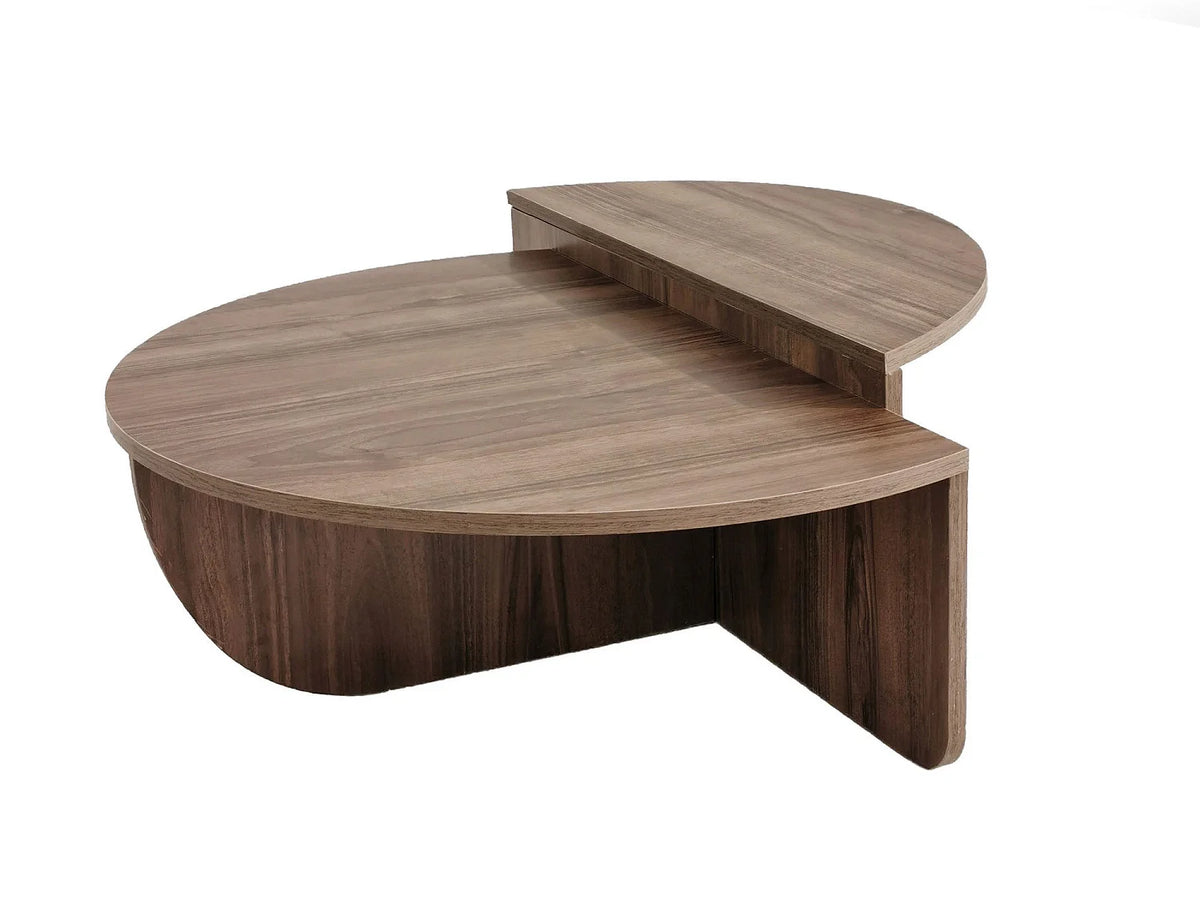 Lot de 2 tables basses Japandi modulables demi-lune mélaminé naturel foncé 90 x 60 cm - Aloeva