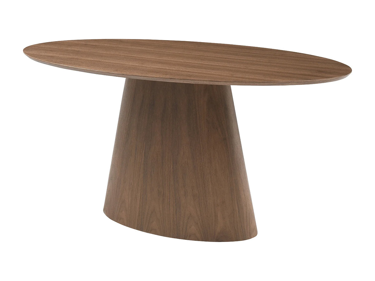 Table à manger ovale Japandi 6 personnes placage noyer naturel foncé 160 x 90 cm - Antelada