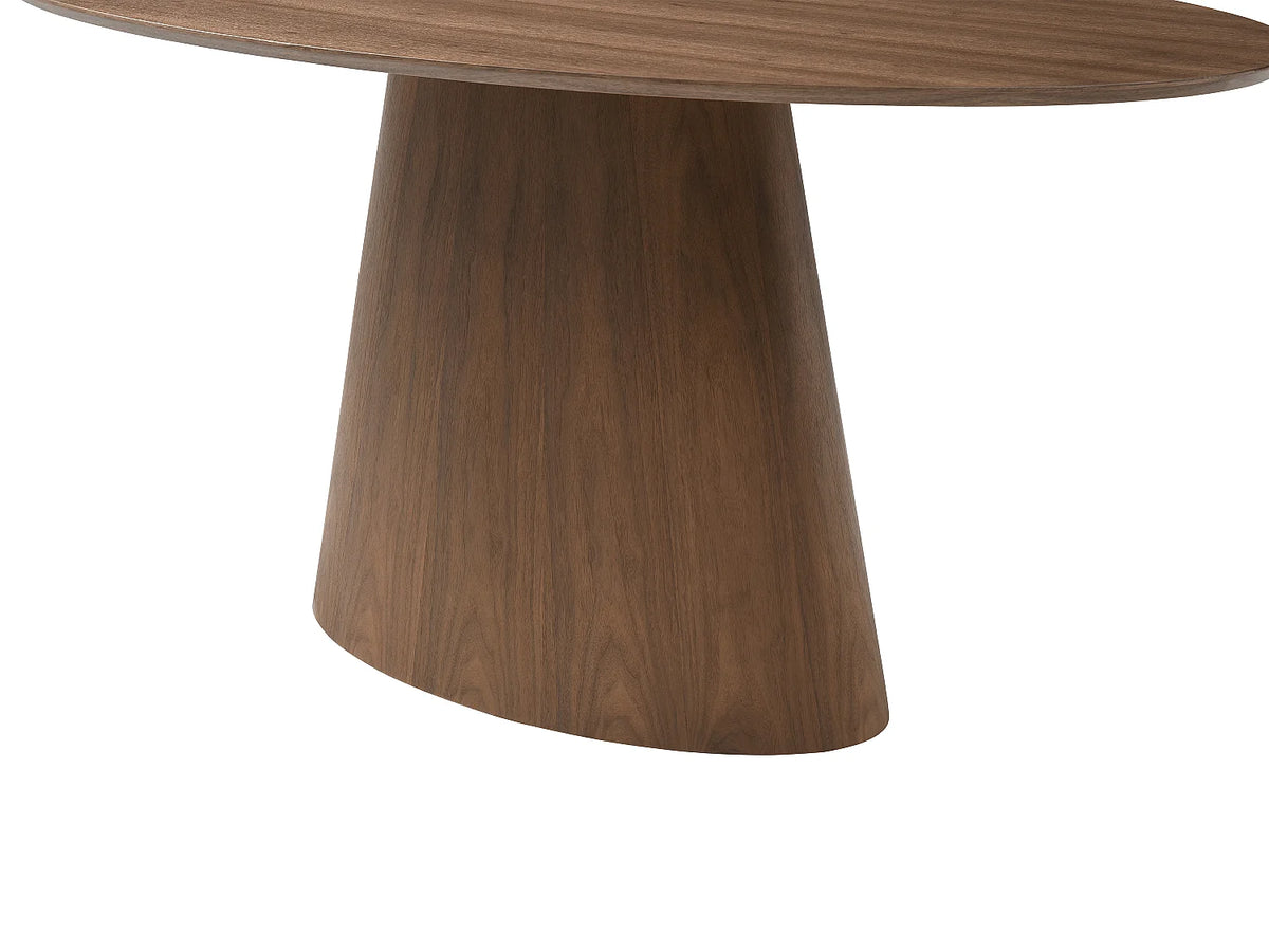 Table à manger ovale Japandi 6 personnes placage noyer naturel foncé 160 x 90 cm - Antelada