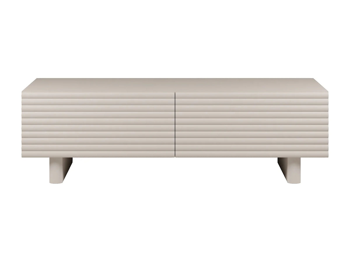Meuble TV Japandi 2 portes façade rainurée en MDF beige 150 x 46,1 cm - Ludima