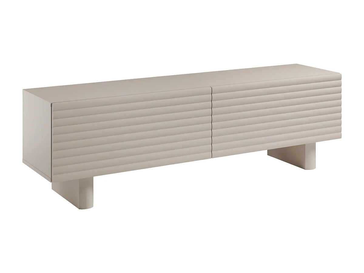 Meuble TV Japandi 2 portes façade rainurée en MDF beige 150 x 46,1 cm - Ludima