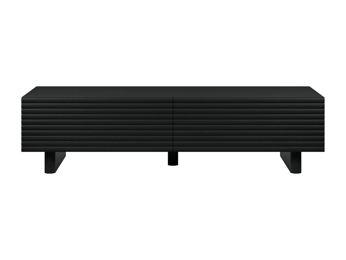 Meuble TV Japandi 2 portes façade rainurée en MDF noir 180 x 46,1 cm - Ludima