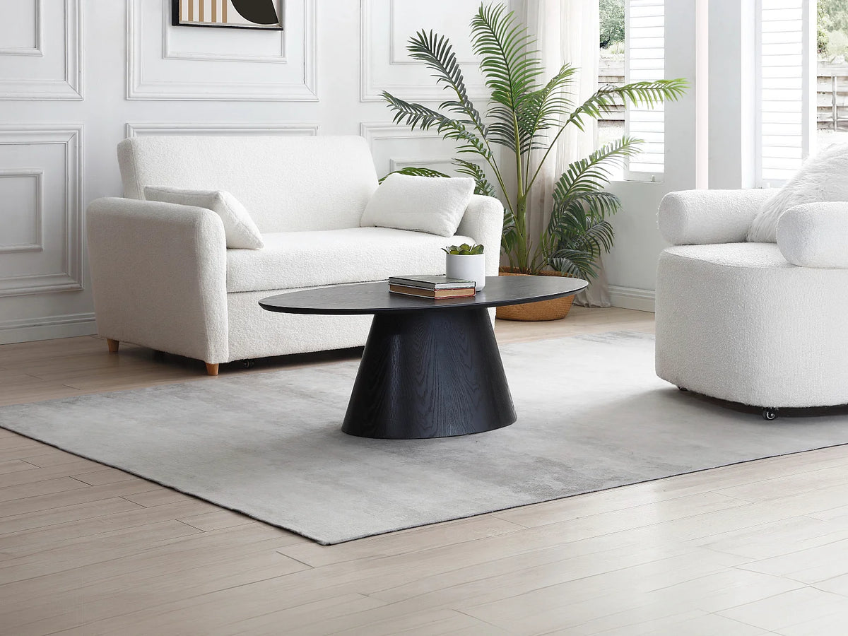 Table basse Japandi ovale en placage de frêne noir 120 x 60 cm - Antelada