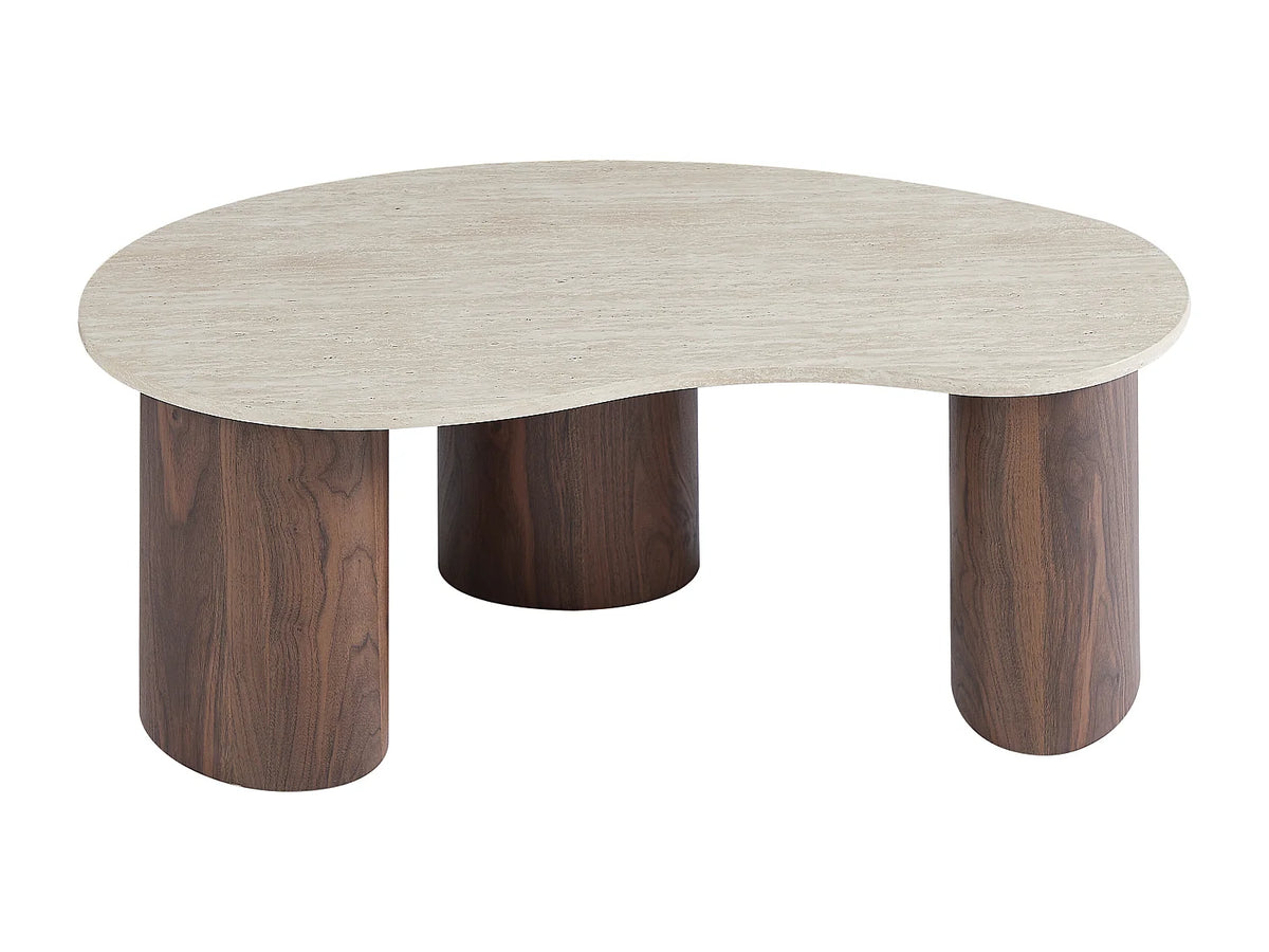 Table basse Japandi organique en MDF effet travertin beige et naturel foncé 120 x 60 cm - Alozya