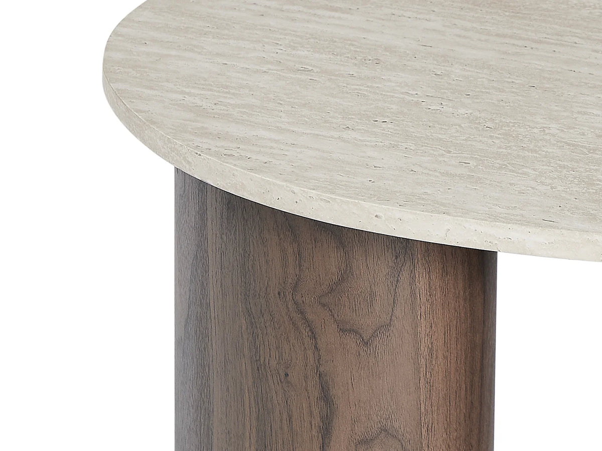 Table basse Japandi organique en MDF effet travertin beige et naturel foncé 120 x 60 cm - Alozya