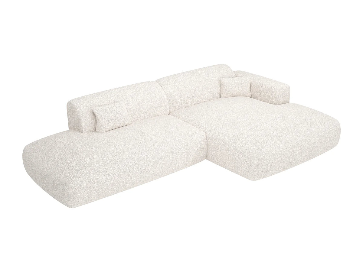 Canapé d'angle Japandi droit ouvert 5 places en bouclette blanche 300 cm - Pogni