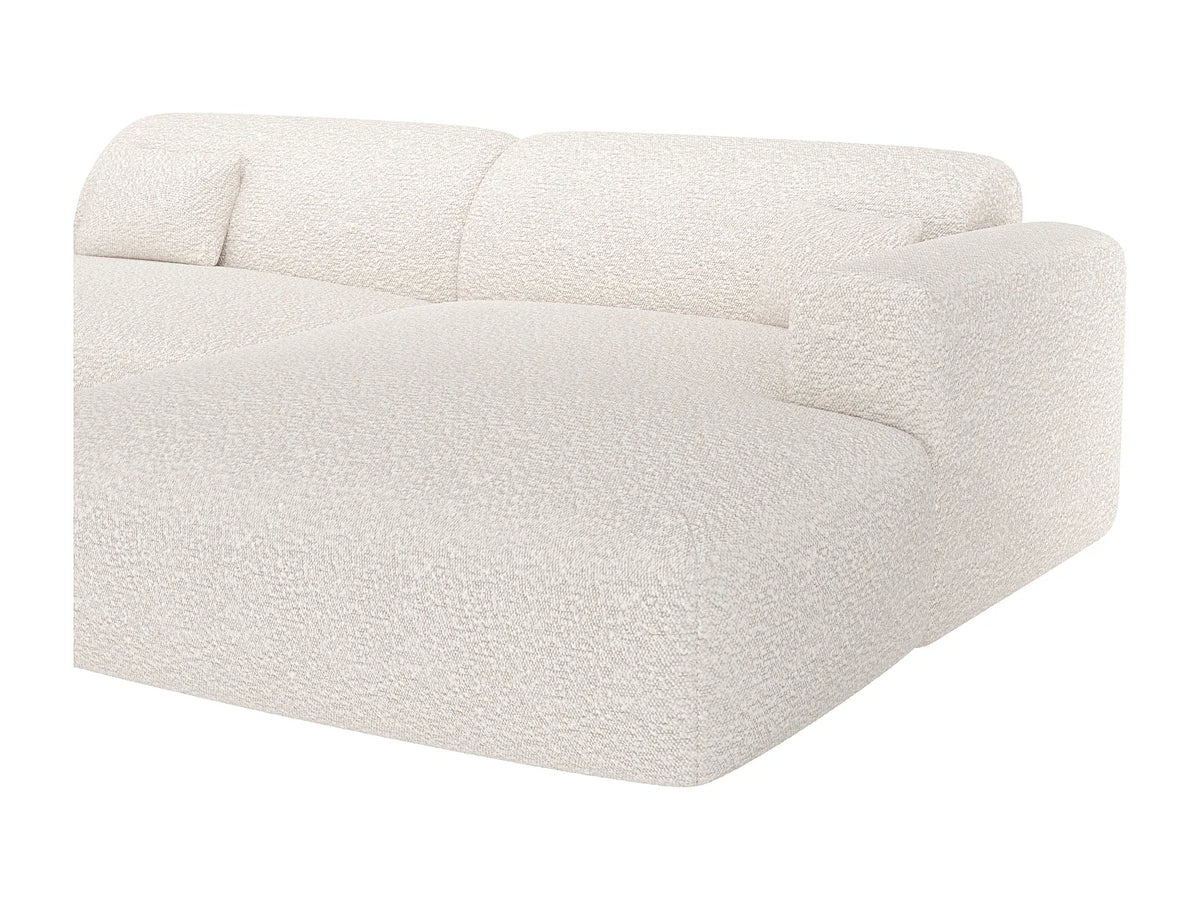 Canapé d'angle Japandi droit ouvert 5 places en bouclette blanche 300 cm - Pogni