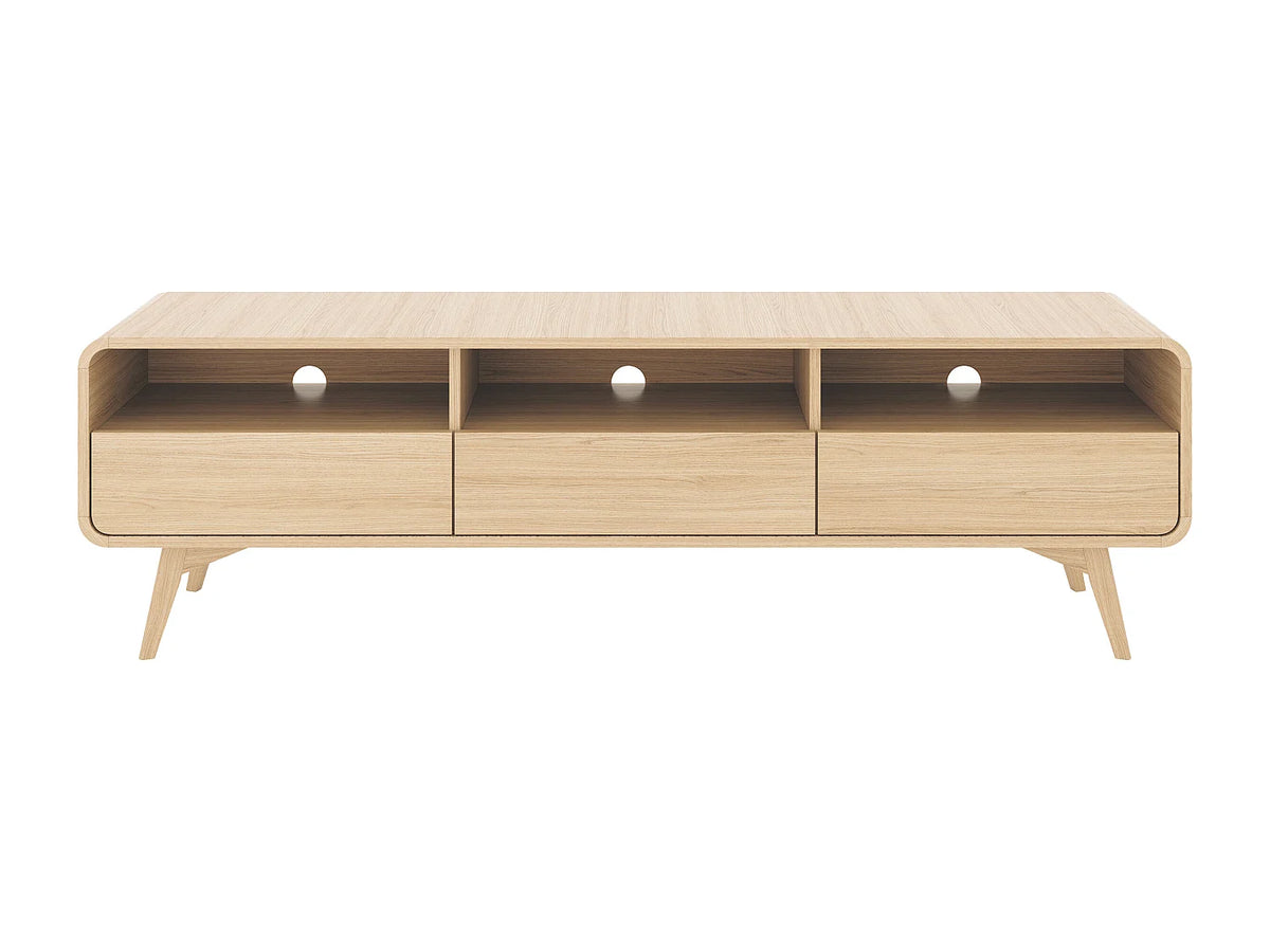 Meuble TV Japandi 3 tiroirs et 3 niches mélaminé naturel 180 x 53 cm - Jalemo