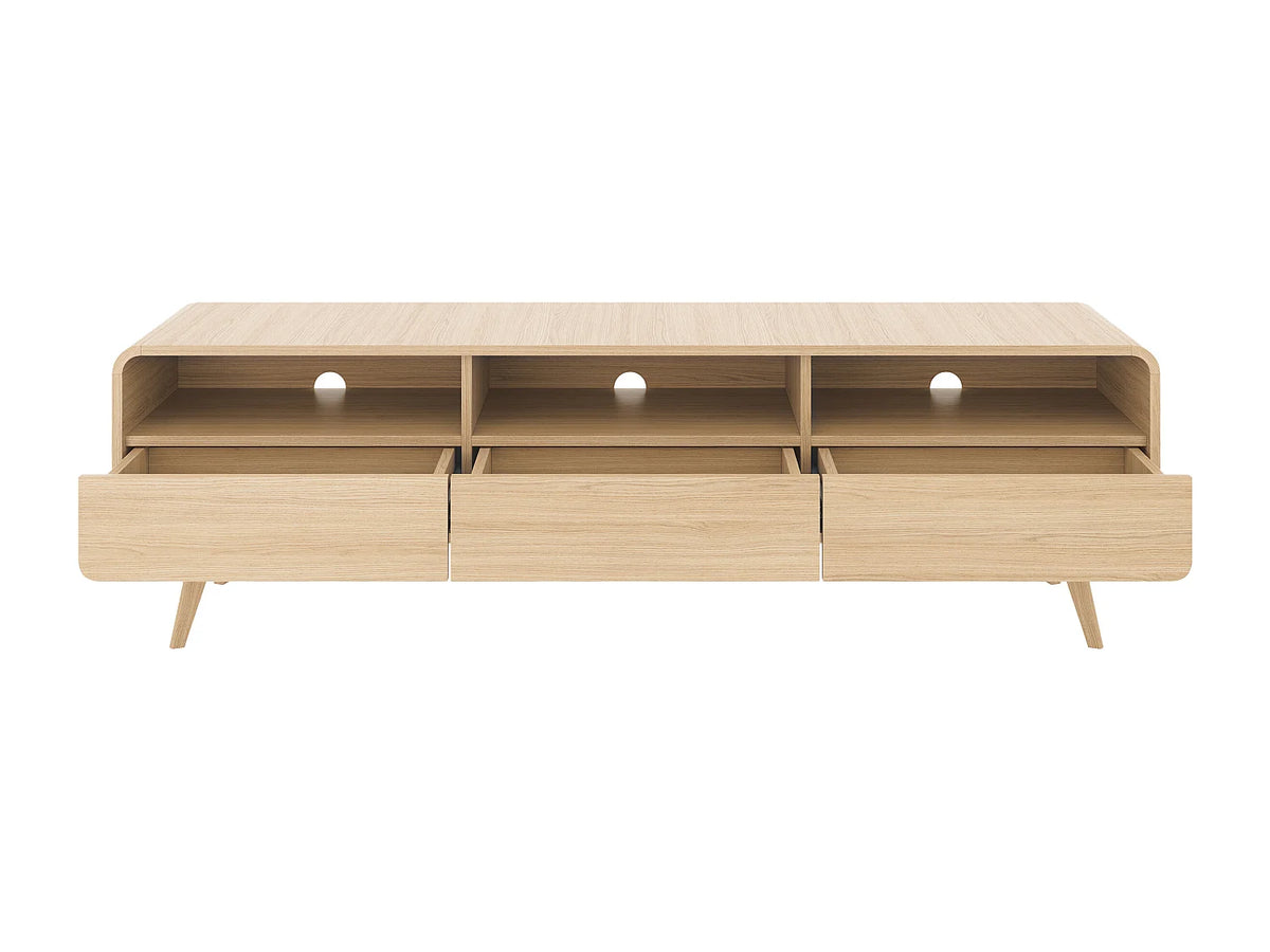 Meuble TV Japandi 3 tiroirs et 3 niches mélaminé naturel 180 x 53 cm - Jalemo