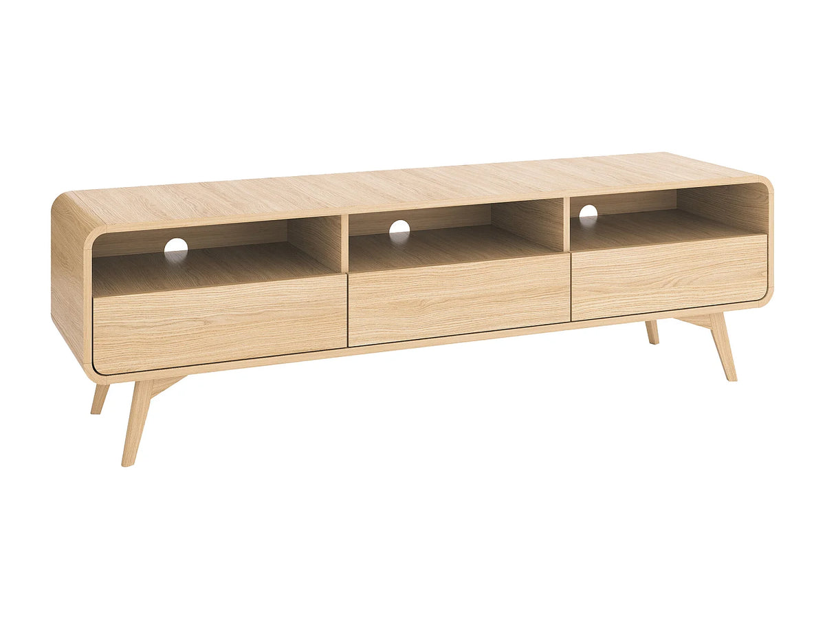 Meuble TV Japandi 3 tiroirs et 3 niches mélaminé naturel 180 x 53 cm - Jalemo