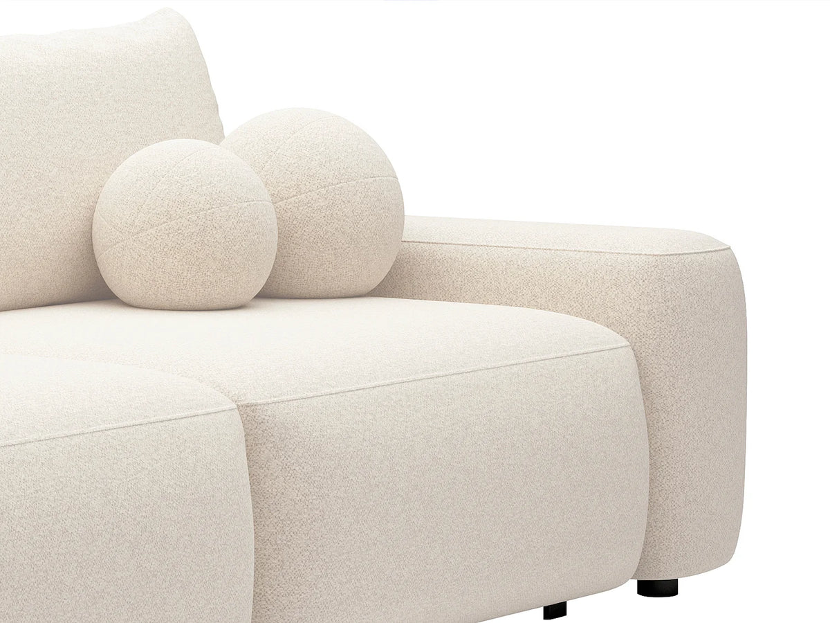 Canapé Japandi 4 places convertible avec coffre en tissu chiné crème 257 cm - Daviso