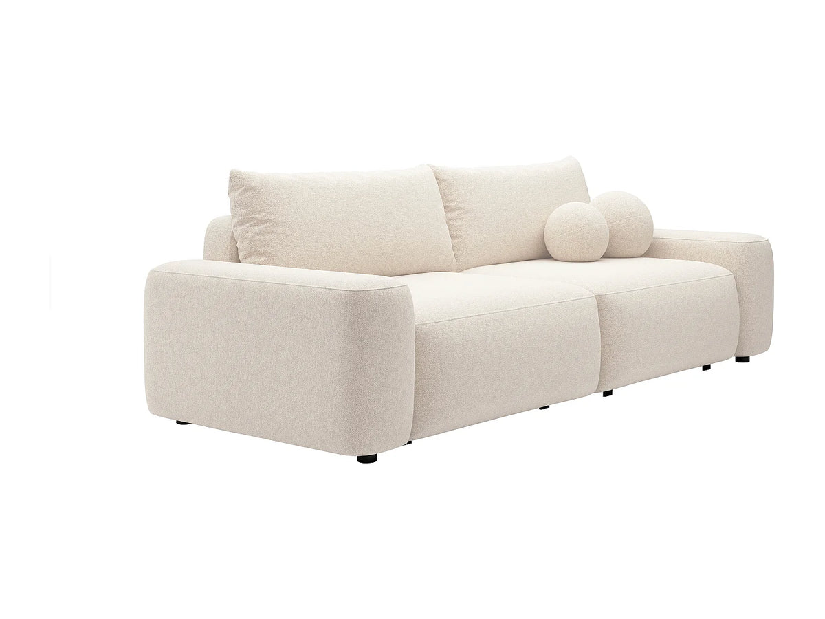Canapé Japandi 4 places convertible avec coffre en tissu chiné crème 257 cm - Daviso
