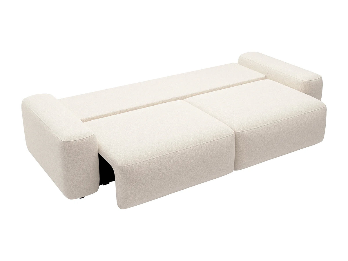 Canapé Japandi 4 places convertible avec coffre en tissu chiné crème 257 cm - Daviso