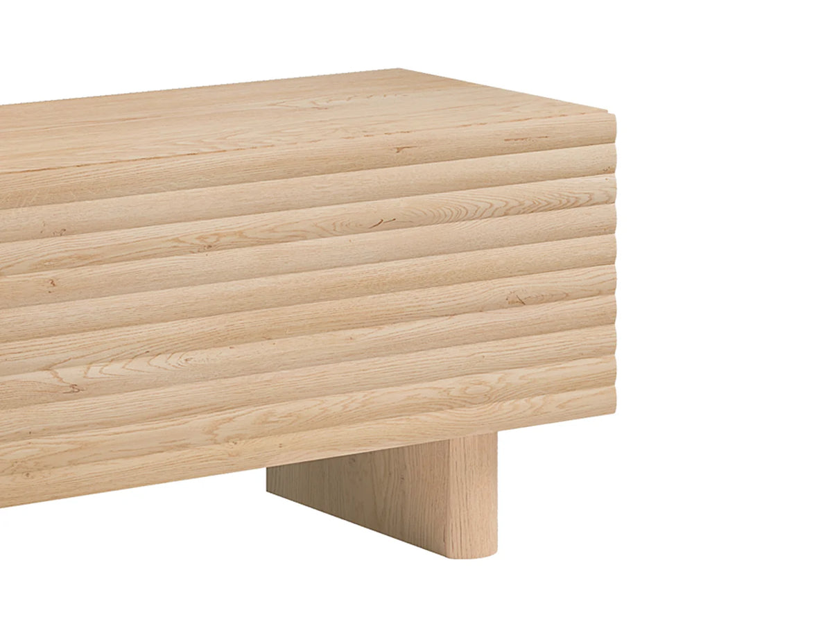 Meuble TV Japandi 2 portes façade rainurée en MDF naturel 180 x 46,1 cm - Ludima