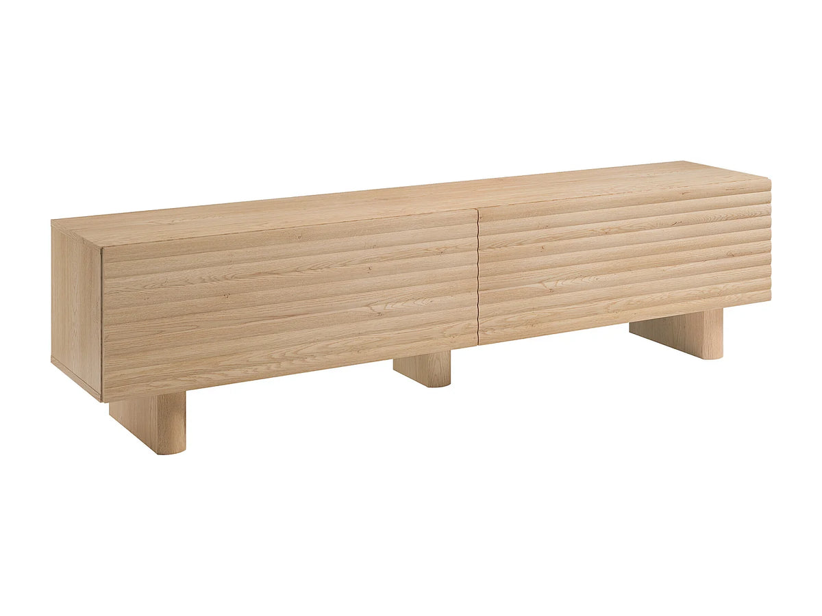Meuble TV Japandi 2 portes façade rainurée en MDF naturel 180 x 46,1 cm - Ludima