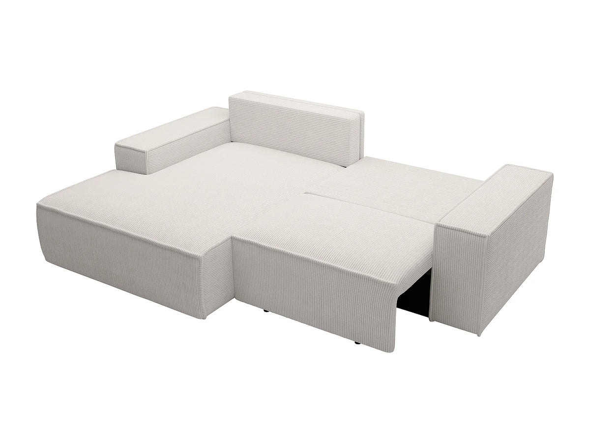 Petit canapé d'angle Japandi gauche convertible en velours côtelé beige 240 cm - Amelia