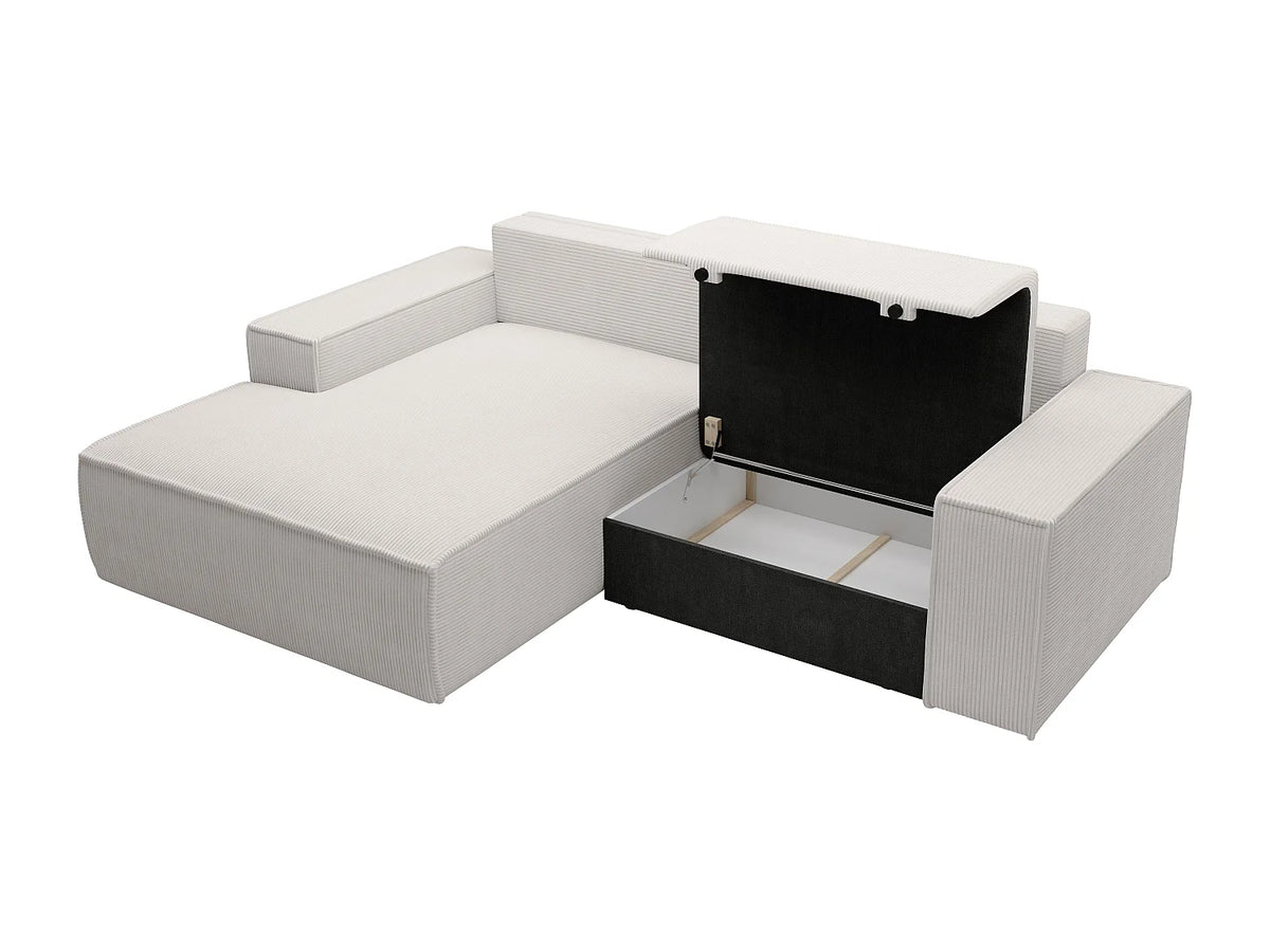 Petit canapé d'angle Japandi gauche convertible en velours côtelé beige 240 cm - Amelia
